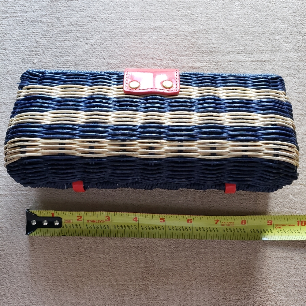 NWOT J.Crew Navy & Beige Striped Rattan Clutch - Picture 6 of 9